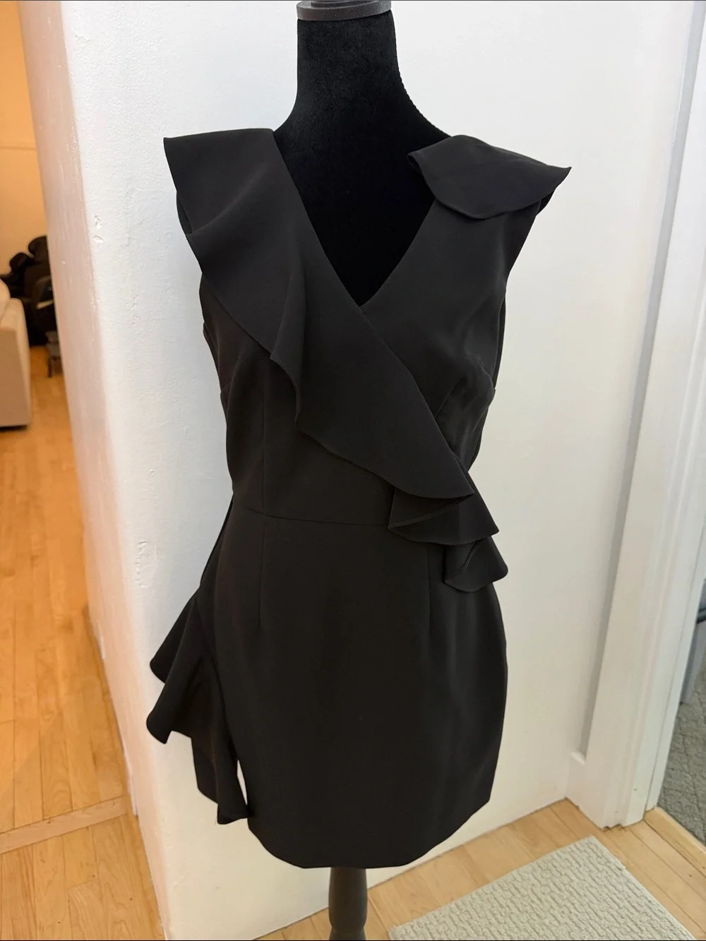 Gianni Bini Black Ruffle V-Neck Mini Dress